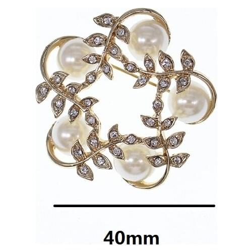 100pcs Wholesale fancy gold plated flower and moon wedding with pearl invitation clear Rhinestone brooch pin
