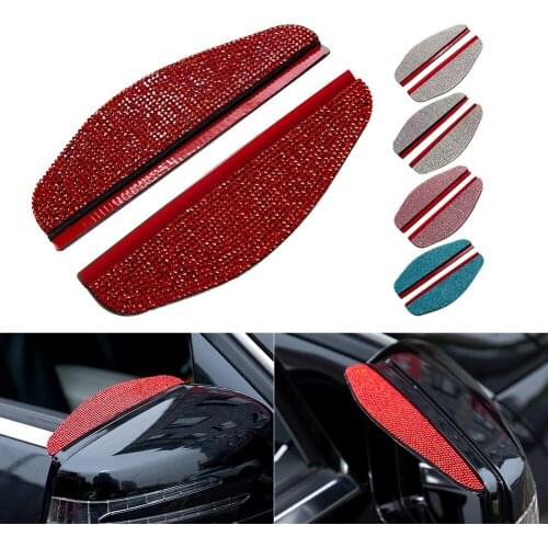 2pcs Car Rearview Mirror Rain Cover Bling Rhinestones Auto Decor Side View Mirror Rain Visor Shield Anti-Glare Mirror Eyebrow