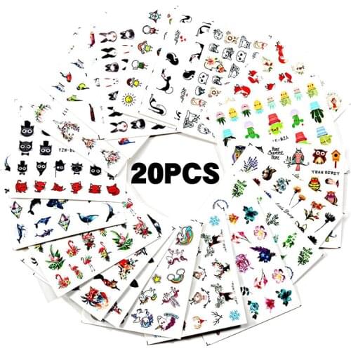 20 Designs Nail Stickers Set Snowflake Floral Geometric Nail Art Water Transfer Decals Sliders Flower Leaf Manicures Decoration