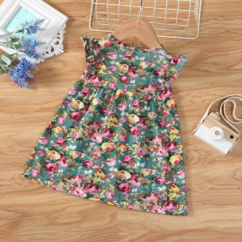 40# Newborn Baby Girl Dress Floral print Sleeveless Ruffle Harajuku Casual Round Neck Dress Floral Princess Dress Vestidos