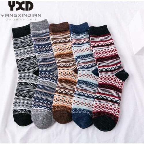 5 Pair/New Mens Socks Winter Thicker Warm Thermal Christmas Socks National Style Stripe Socks Gift For Men Socks Man Wool Socks