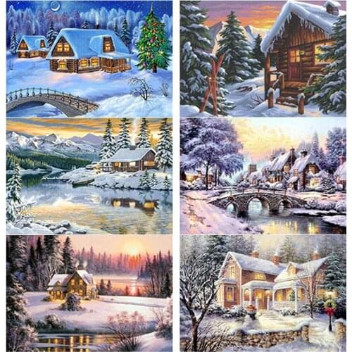 5D DIY Diamond Painting Snow Scene Diamond Embroidery Scenery Cross Stitch Manual Gift Full Square Round Drill Crafts Home Decor