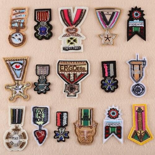 6pcs/lot Luxury Beaded Sequins Embroidery Patches Letters Clothing Decoration Accessories Badges Medals Strange Things Applique