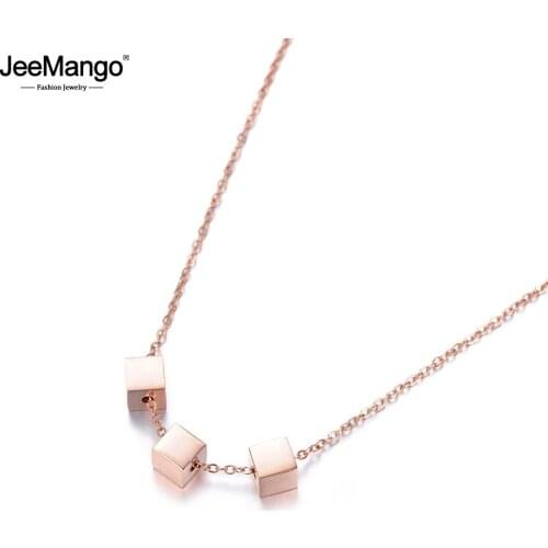 JeeMango Classic Stainless Steel Geometric 3 Pcs Square Chokers Necklace Jewelry Lovely Pendant Necklace For Women JN18001