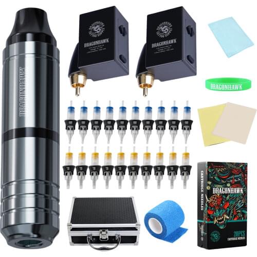 Mast Adjust Stroke Tattoo Dragonhawk LCD Cord Mini Wireless Battery Power Supply with Cartridge Permanent Makeup Supplies Kit