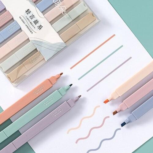 6pcs Super Soft Double Head Color Marker Highlighter Pen Multi Mild Colors Protect Eye Spot Liner Office School Supplies A6275
