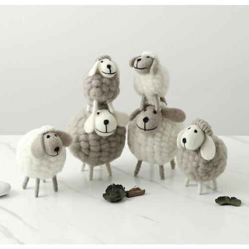 Handmade wool felt filled sheep small ornaments creative ins bedroom desktop home furnishings statue miniature crafts Toys