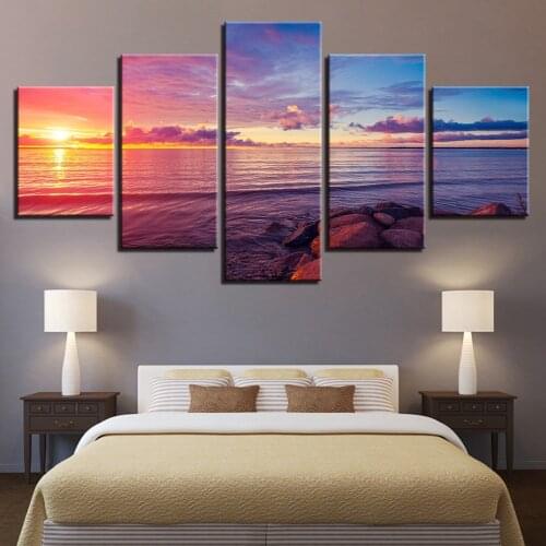 Modular Art Canvas Painting Style Wall Pictures 5 Panels Sunrise Seacape For Living Room Cuadros Modern Decoration Unframed