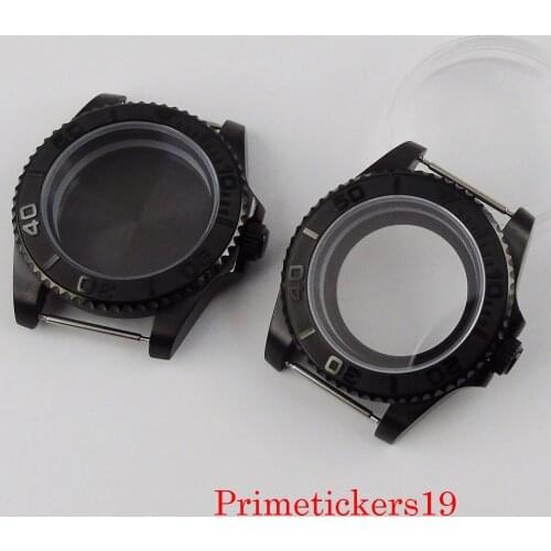 40mm black PVD coated men watch case NH35 NH36 automatic movement sapphire crystal brushed case