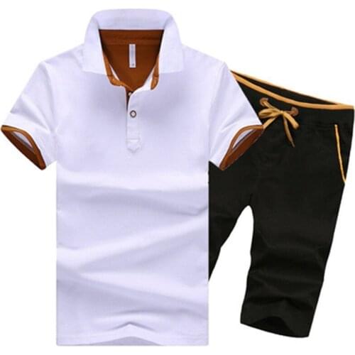 2021 Summer Fashion Color Matching Mens Sports Set Short-sleeve Lapel POLO Shirts+Beach Shorts Suit Men Casual Male Tracksuit