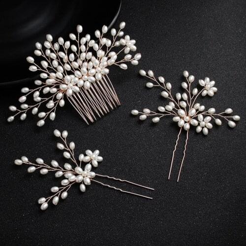 SLBRIDAL Classic Pearls Wedding Hair Comb Hair Pin Set Bridal Hair accessories Bridesmaids Women Jewelry