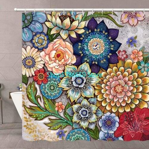 New Boho Floral Shower Curtains for Bathroom Bright Fabric Blossom Shower Curtain with 12 Hooks Multi Color Bath Decor Curtains
