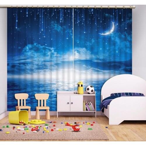 New Custom 3D Beautiful 3D Curtain Blue Sky Moon Window Curtain Living Room 3D Bathroom Curtain 3D Curtain Blackout