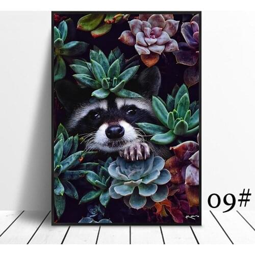 Poster Raccoon Animal Flower Panda Canvas Painting Wall Art Home Decoration for Living Room and Bedroom Frameless Style