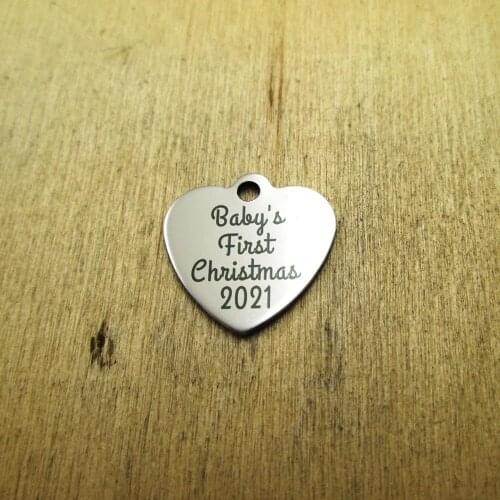 10pcs/lot Babys First Christmas 2021 stainless steel charms Laser Engraved DIY Charms Pendants