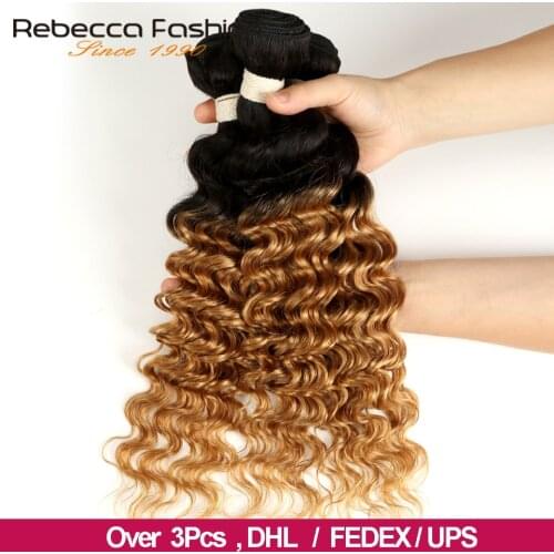Rebecca Ombre Brazilian Deep Wave Bundles 1/3/4 Pcs Remy 2 Tone Color T1B/27# T1B/30# T1B/99J# 100% Human Hair Bundles