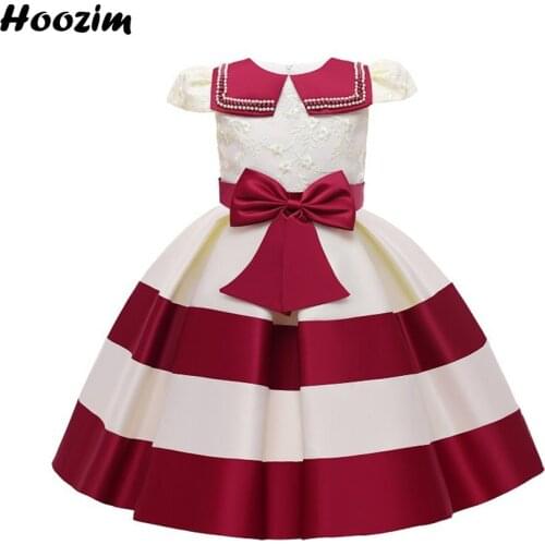 Luxury Embroidery Pearl Collar Puff Sleeve Pageant And Gala Dress Girls 4 To 10 Years Formal Color Block Wedding Party Dresses