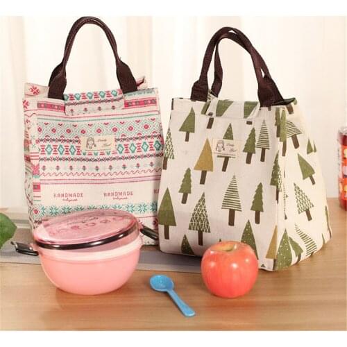 Cotton and Linen Hand-held Lunch Bag Wowen Portable Thermal Lunch Box Tote Food Bags Snack Picnic Box Storage Bag