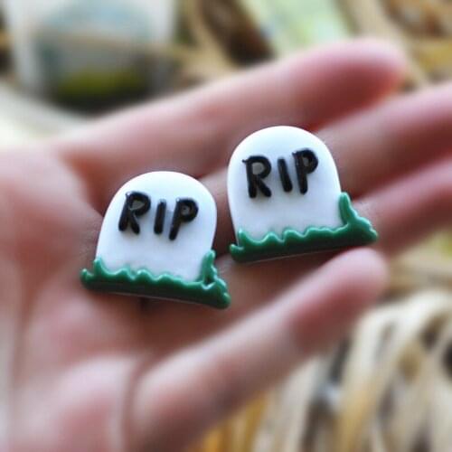 DIY Decoration For Halloween Party 20pcs Mixed 26*28mm Cabochon Flat Backs Resin RIP Tombstone Grave