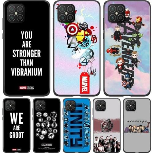 Silicone Cover Marvel Avengers cute text logo For Huawei Nova 8 7i 6 5T 5i 5Z 4E 3i 3e 2i SE PRO Lite 4G 5G Black Phone Case