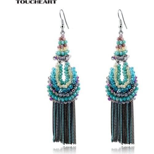 TOUCHEART Ethnic Bohemia Tassel Long Earrings for Women With Crystal Multilayer Bead Earrings Fashion Wedding Jewelry Brincos