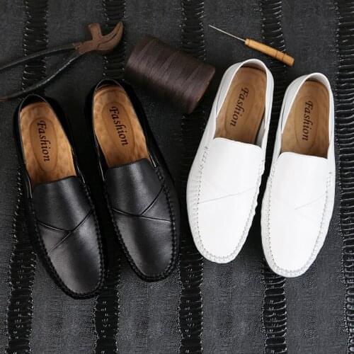 Fashion mens shoes 2019 spring and autumn without laces lightweight outdoor casual white loafers driving shoes large size 45