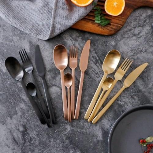 Vintage 304 Stainless Steel Black Rose Gold Cutlery Tableware Set Dinnerware Sets Dinner Knife Fork Teaspoon Drop Shipping 4pcs