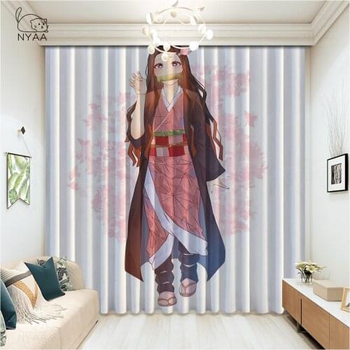 Anime Kimetsu No Yaiba Curtains In The Bathroom Home Interior Curtains For Windows Partition Wall Curtain Salon Micro Shading