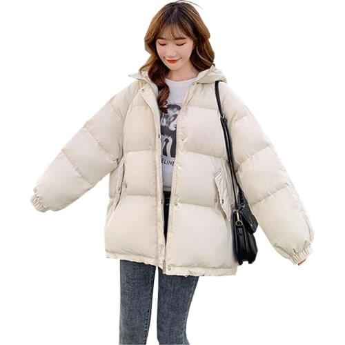 2020 autumn winter new loose women cotton padded jacket zipper solid long sleeve thick warm straight hooded parker female W49