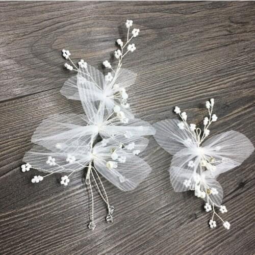 2pcs Women White Yarn Handmade Flower Hair Clips Bridal Wedding Prom Party Beauty Headpieces Ladies Delicate Hair Accessories