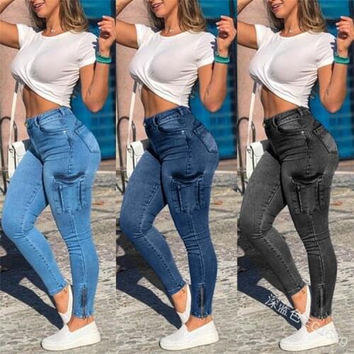 FNOCE 2020 winter new womens jeans pants fashion trends casual solid high waist tight stretch slim elegant denim Pencil Pants