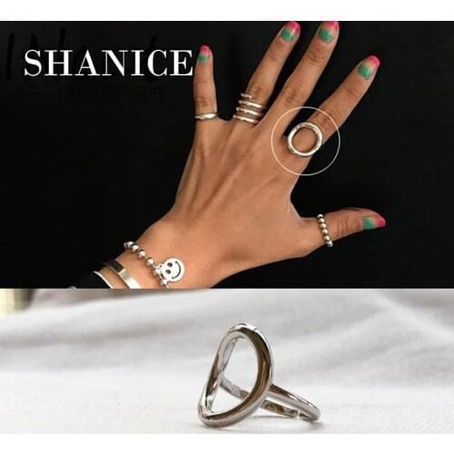 Shanice S925 sterling silver Open Ring Geometric Hollow Big Circle for Women Girl Knuckle Ring Jewelry Bijoux Birthday Gifts
