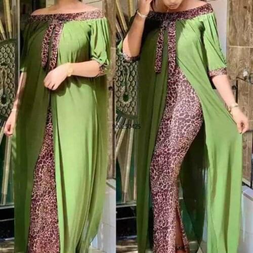 Africa Long Maxi Dress African Dresses For Women Print Leopard Robe Slash Neck Off Shoulder Backless Daily Evening Party Dress