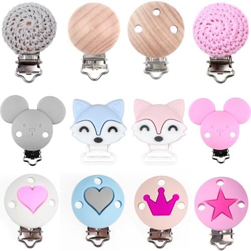 10pc Pacifier Chain Clip Round Star Crown Heart Mickey Fox Food Grade Silicone Clip Baby Teething Bead Silicone Teether