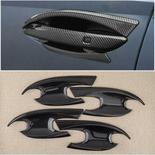 4Pcs Car Carbon Fiber Style Outer Door Handle Bowl Cup Cover Trim ABS Fit for Hyundai Sonata 2020 2021 Accessories