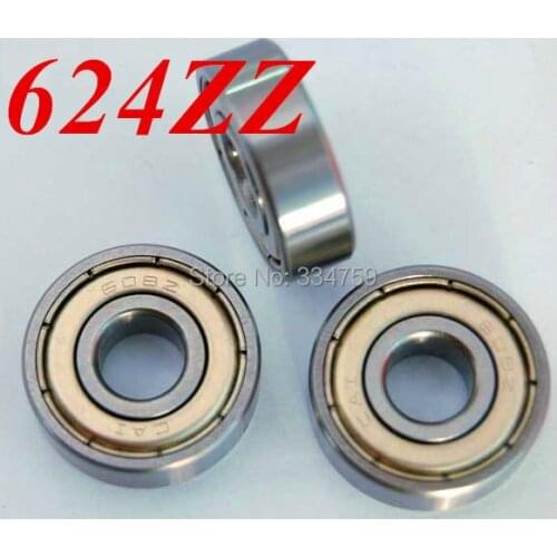 Free Shipping 10pcs/lot 624 ZZ 624ZZ 4X13X5 624Z Miniature Deep Groove Ball Radial Ball Bearings 3D printer