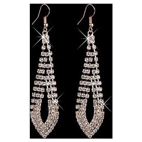 Brand Charm jewelry new Full shiny rhinestone Dangle Earrings double Crystal drop earrings for women (#ER065)