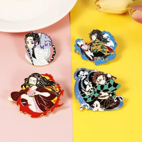 Anime Demon Slayer Kimetsu No Yaiba Brooch Kamado Nezuko Tanjirou Cosplay Metal Brooches Badge Pin Accessories