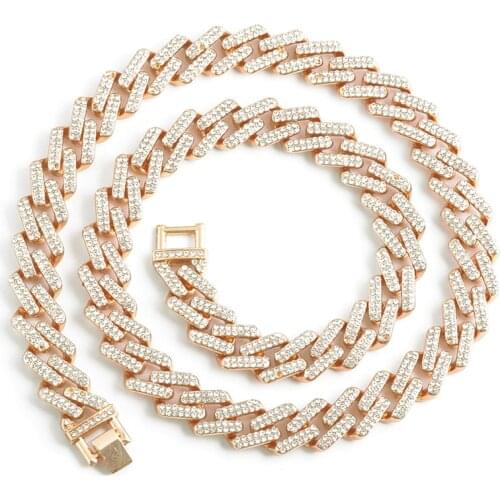 Iced Out Miami Cuban Link Chain Necklace Hip Hop Bling Heavy Thick Full Crystal Choker Necklace for Men Cool Jewelry Gift