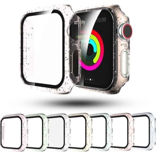 PC+Tempered Glass Case for Apple Watch SE Series 6 5 4 3 2 Full Protective Cover Glitter Fashion Bumper for iWatch 40/44/38/42mm