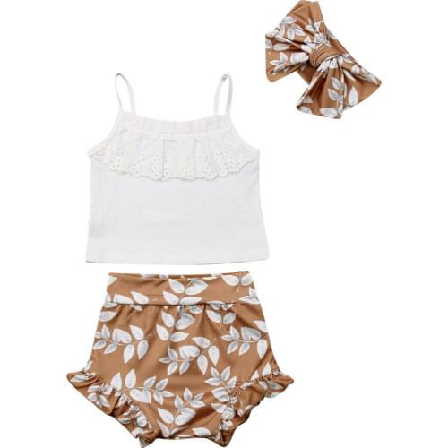 Baby Tops Floral Shorts Stirnband Outfits Sunsuit Newborn Baby Girl Clothes Floral Tops Lace Cotton