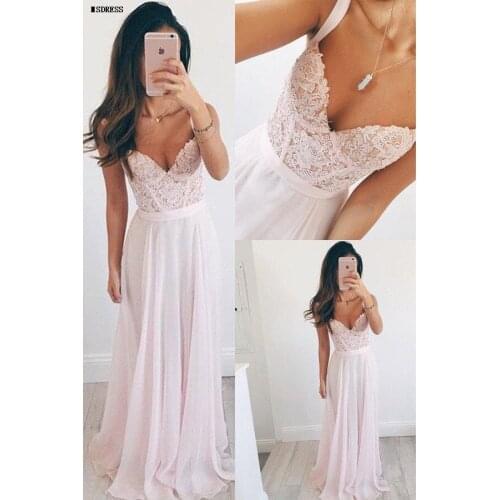2019 Sexy Beautiful V-neck Long Chiffon Baby Pink Long Prom Dress Evening Dress Spaghetti Strap Backless for Wedding Party