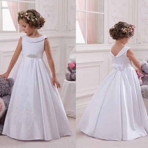 Elegant White Flower Girl Dresses for Wedding Lace Hollow Back First Communion Dresses for 2-14 Years