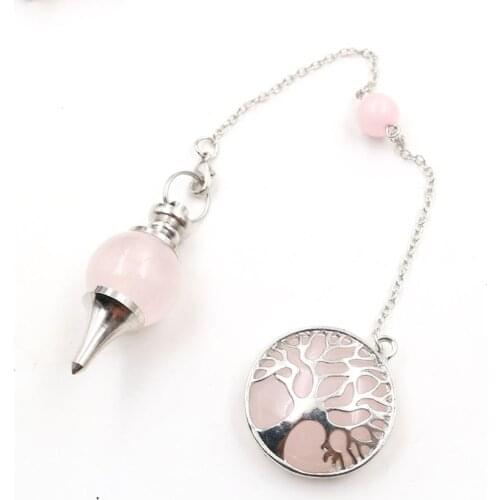 FYSL Silver Plated Tree of Life Pendulum for Dowsing Pendant Link Chain Many Colors Quartz Stone Jewelry