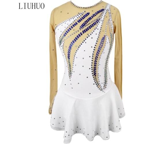 Gymnastcis leotards children Skating dress Pearl White Girls Women High Quality stretchy Speed Figure Ice Skating Dress