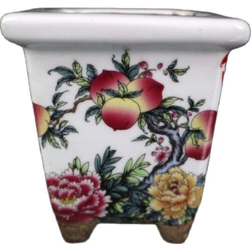 China Old Porcelain Pastel Longevity Pattern Square Flowerpot