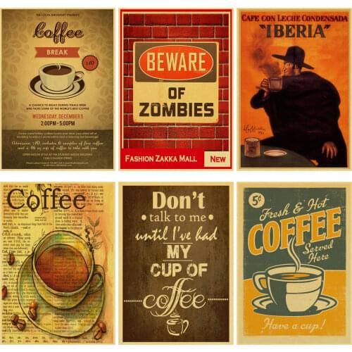 Coffee Retro Poster Vintage Posters and Prints Bar Coffee Kitchen Living Room Decorative Painting Kraft Paper Wall Stickers