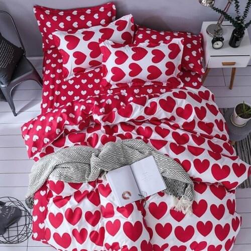 J Red White Heart Pattern Lovers Bed Cover Set Duvet Cover Adult Child Girl Boy Bed Sheet Pillowcase Comforter Bedding Set 61005