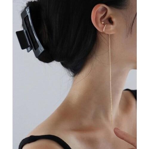 Korean Fashion Vintage Gold Silver Color Long Chain Tassel Ear Cuff Clip on Earrings for Women Boho Circle Earcuff Jewelry