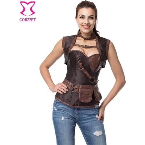 Brown Brocade Women Sexy Steampunk Waist Slimming Corset Corselet Plus Size Corsets And Bustiers 6XL Waist Trainer Steel Bone